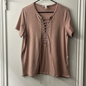 Lace up dusty pink tee F21+ 1X